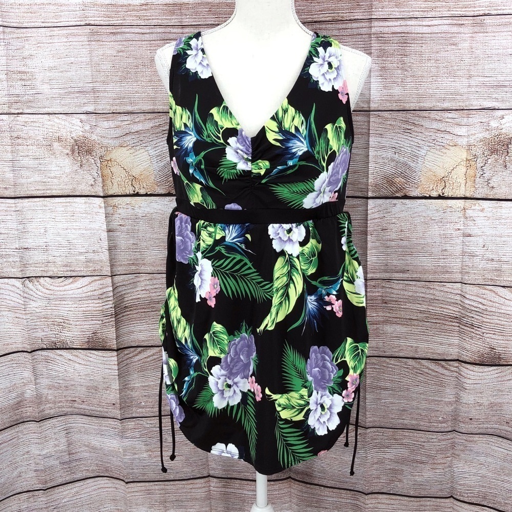 Cacique Black Floral One Piece Swimsuit Size 16